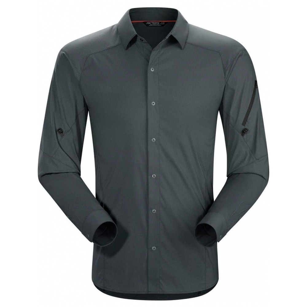 Arc'teryx Mens Shirt Large Elaho LS Magnet Grey Technical Hiking Snap Front Grey